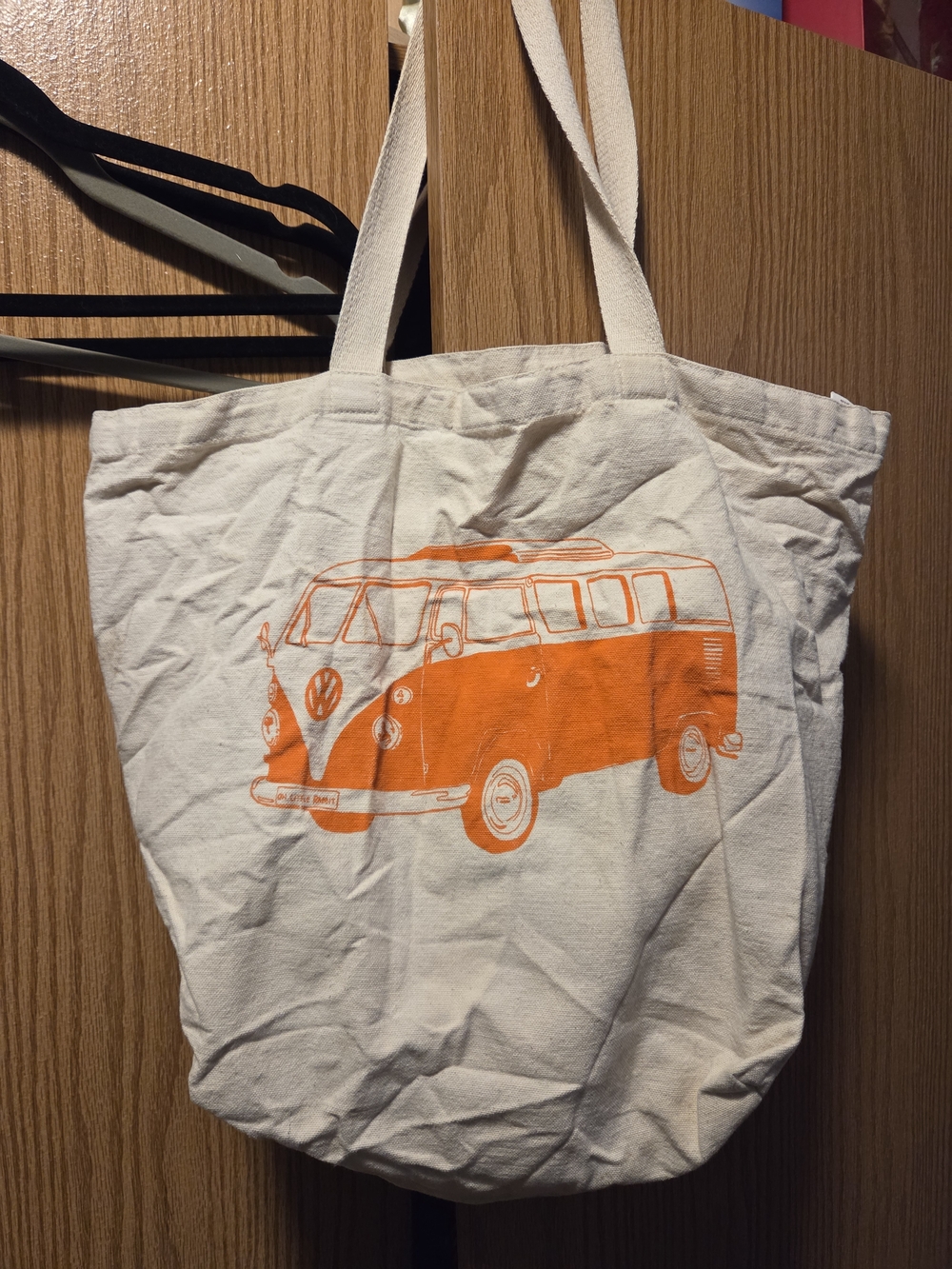 Canvas Tote Bag with Orange VW Van Print